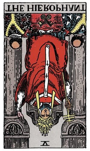 el hierofante carta del tarot invertida