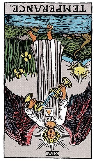 Carta del tarot, la templanza invertida.